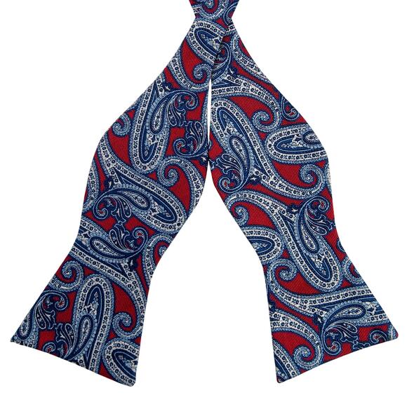 Daniel Cremieux Blue And Red Paisley 100% Silk Self Tie Bow Tie - Picture 1 of 6